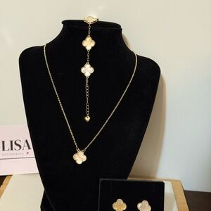 Gold filled Cream Clover Necklace